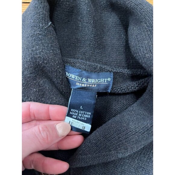 Bowen & Wright Sweater Men's Size Large Black 100% Cotton Elbow Patches - Picture 2 of 3